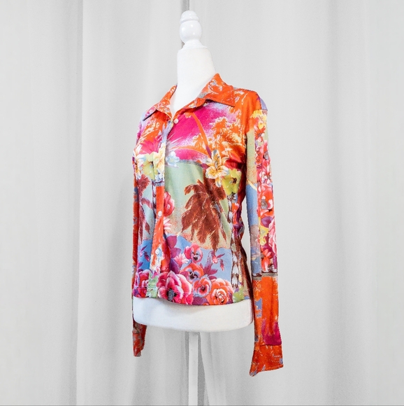 90s Retro Vibrant Rampage Button Up Crop - Picture 3 of 6